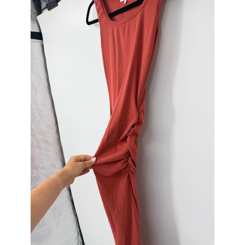 Sundry Side-Ruched Rib Knit Tank Midi Dress Size M in Terracotta Stretch Coastal - Picture 5 of 9